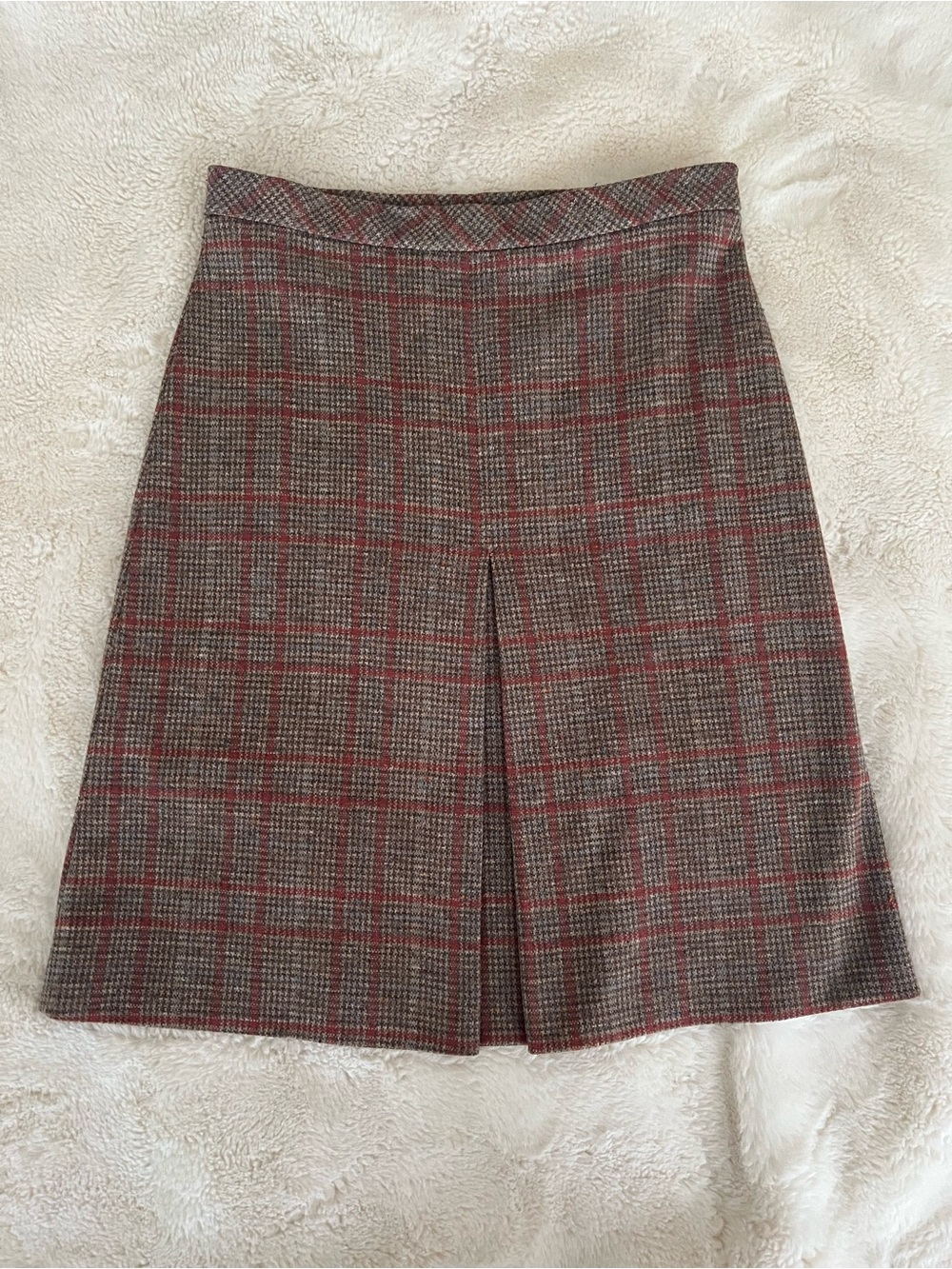 Vintage Jantzen Brown and Red Plaid A-Line Skirt with Front Pleat